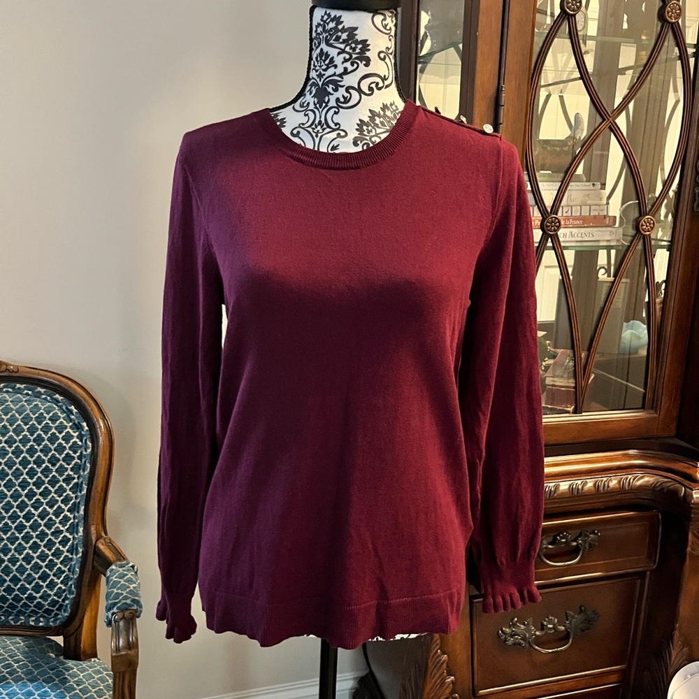 Loft sweater, burgundy size small with button detail